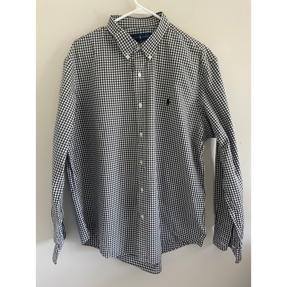 Ralph Lauren Mens XL Classic‎ Fit Gingham Button Down Shirt Black White Check
